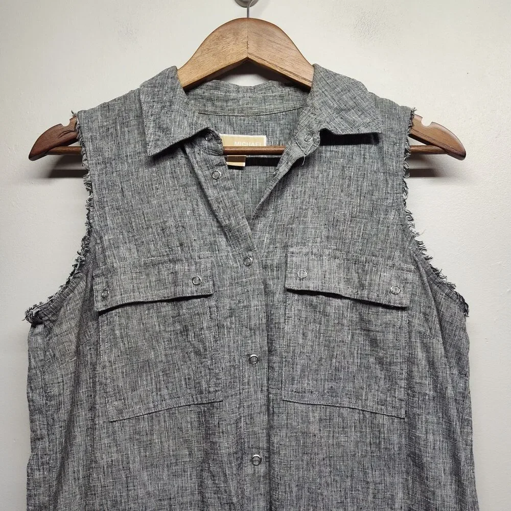 Michael Kors Linen Mini Dress Women M Gray Sleeveless Casual Summer Vacation
